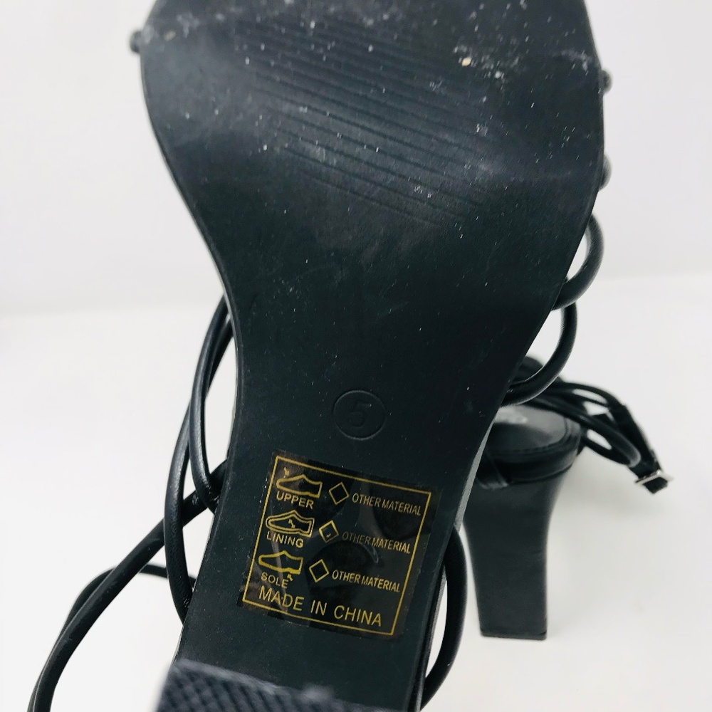 Nasty Gal Square Toe Ankle Strap Strappy Heel Black Size 38 - Picture 5 of 7